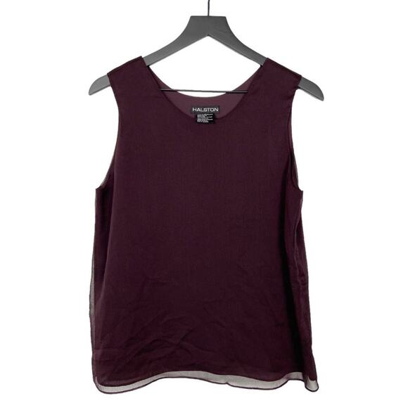 Vintage Halston Sleeveless Blouse Flowy‎ Layers Burgundy Purple Women's Size M - Picture 1 of 8